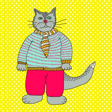 Gri kedi çizgili örme kazak