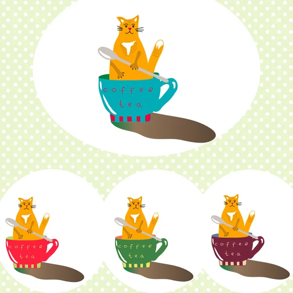Gatos em copos de café coloridos — Vetor de Stock