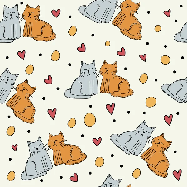 Gatos en el amor patrón sin costuras — Vector de stock