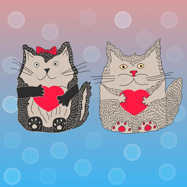 Gatos enamorados de corazones — Vector de stock