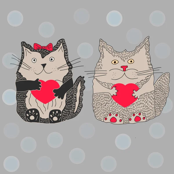 Gatos enamorados de corazones — Vector de stock