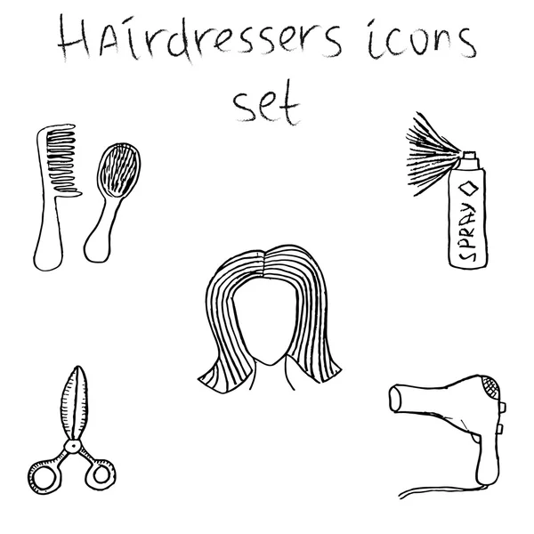 Set di icone di schizzo del parrucchiere — Vettoriale Stock