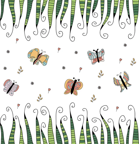 Funny butterflies and green grass — Stock Vector