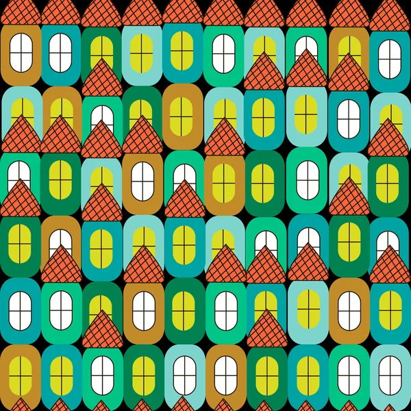 Μοτίβο με πολύχρωμο παραμύθι σπίτια — Διανυσματικό Αρχείο