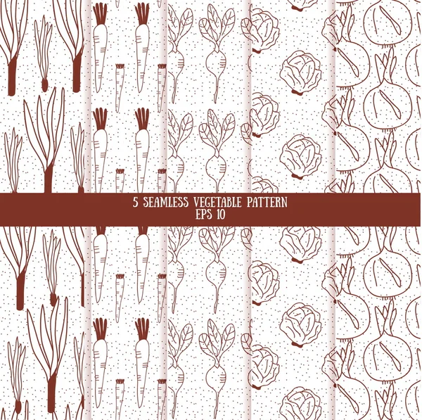 Seamless patterns with vegetables — Stock Vector