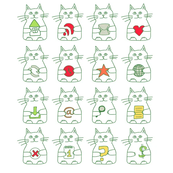 Ícones de gato engraçado — Vetor de Stock