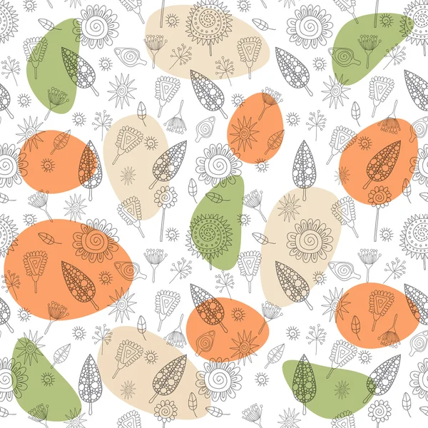 Шаблон с геометрическими цветами, листьями и ветвями — стоковый вектор