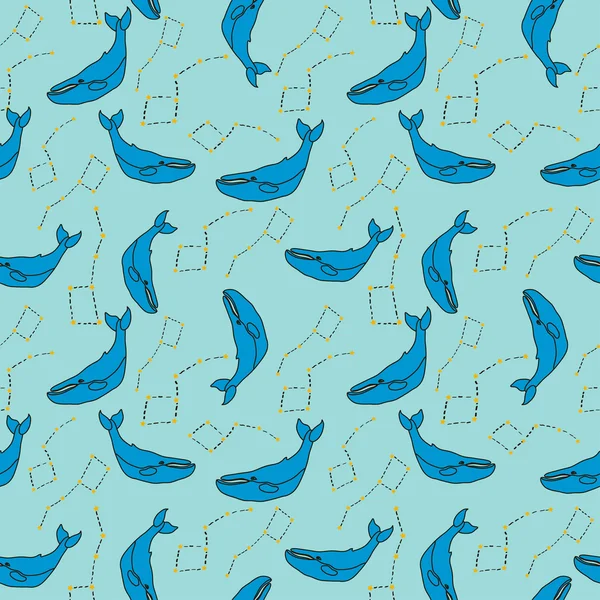 Seamless pattern with whales and constellations