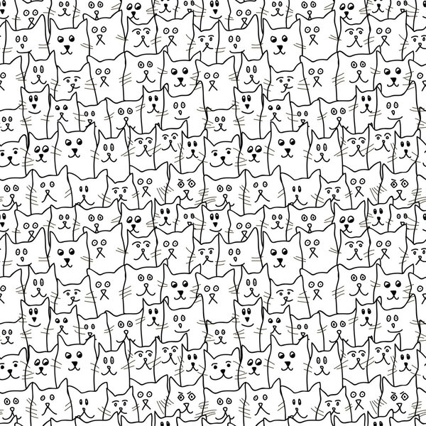 Монохромный бесшовный рисунок с кошками
