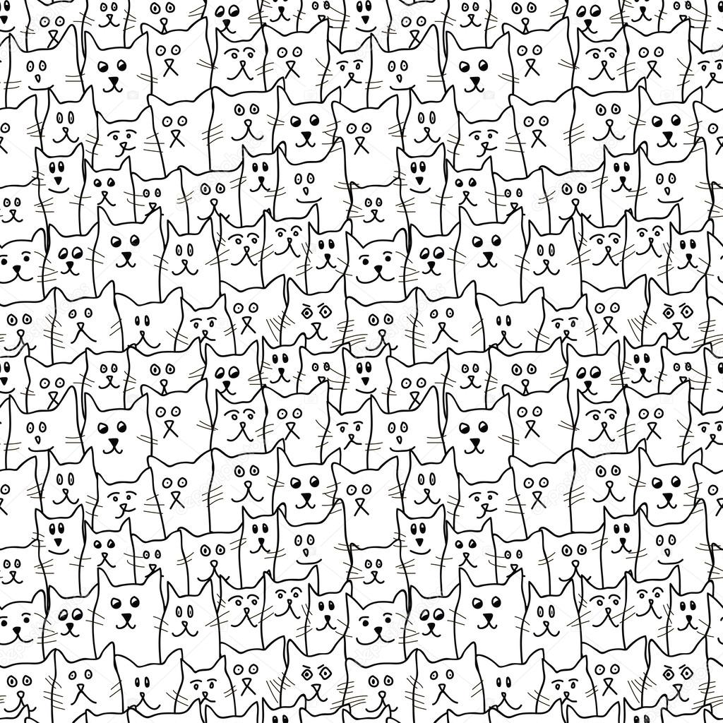 Monochrome seamless pattern with cats
