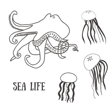 Ahtapot ve jellyfishes ile deniz hayat