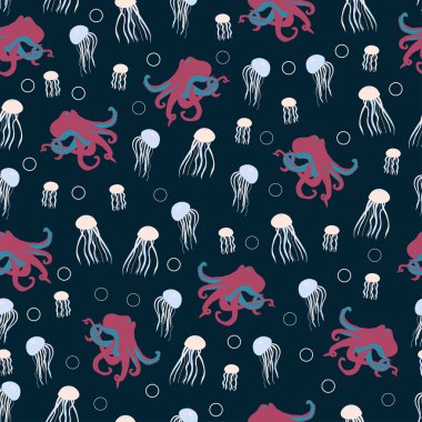Ahtapot ve jellyfishes ile deniz hayat