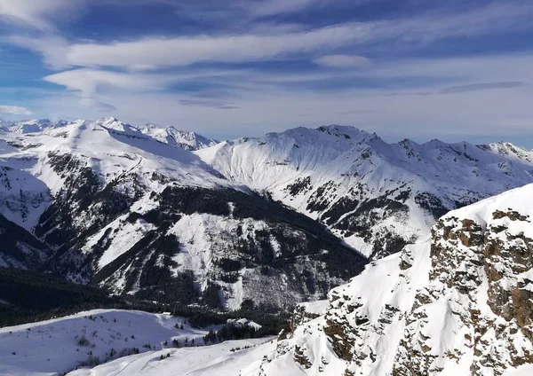 Alpine Landscape Winter Amazing Panorama Rocky Mountains Winter Snowy Mountain — Stock Photo, Image