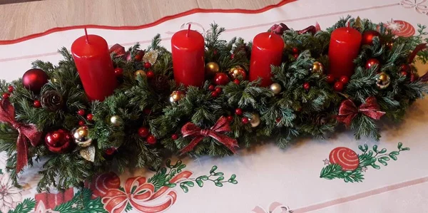 Christmas Table Decoration Candlestick — Stock Photo, Image