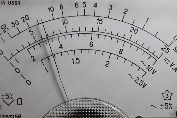 Indicator Panel Analog Multimeter Old Device Divider Scale Analog Measuring — Stock Photo, Image