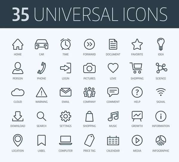 Conjunto de iconos universales de línea delgada para impresión o web — Archivo Imágenes Vectoriales