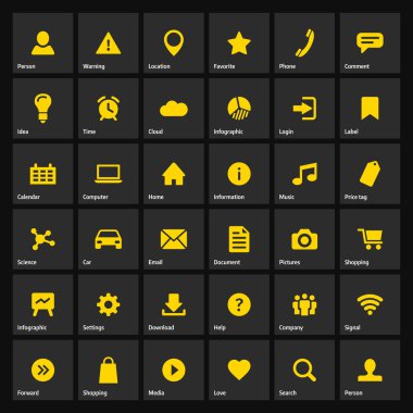 Gri üzerine evrensel düz sarı web Icons set