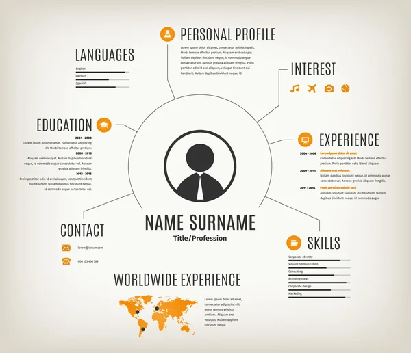 Vektör web cv veya özgeçmiş şablonu ile Dünya Haritası.