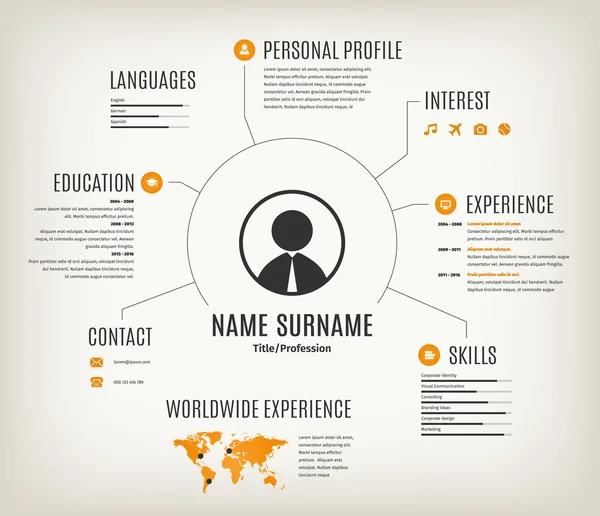Vector cv of CV websjabloon met wereldkaart. — Stockvector