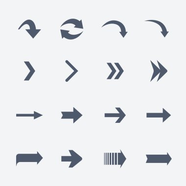 Düz vektör toplama okları simgelerin üzerine beyaz izole.