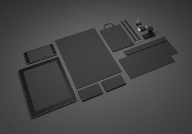 3D illüstrasyon marka Kırtasiye mockup siyah