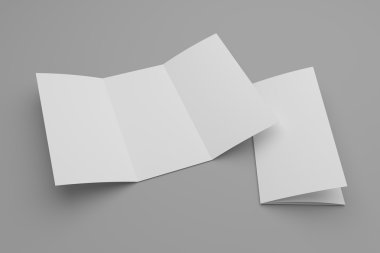 3D resimde üç katlı broşür mock-up ve kapak açıldı