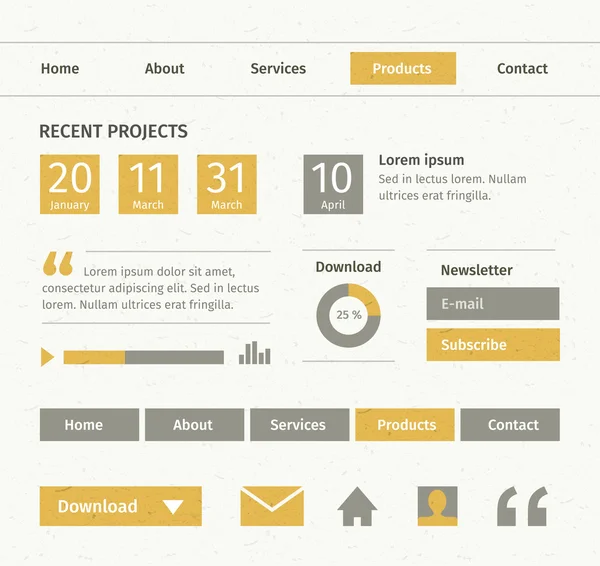 Éléments web sur la texture du papier — Image vectorielle