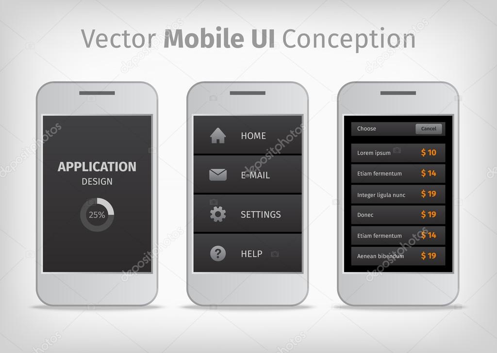 gray and orange vector mobile user interface conception