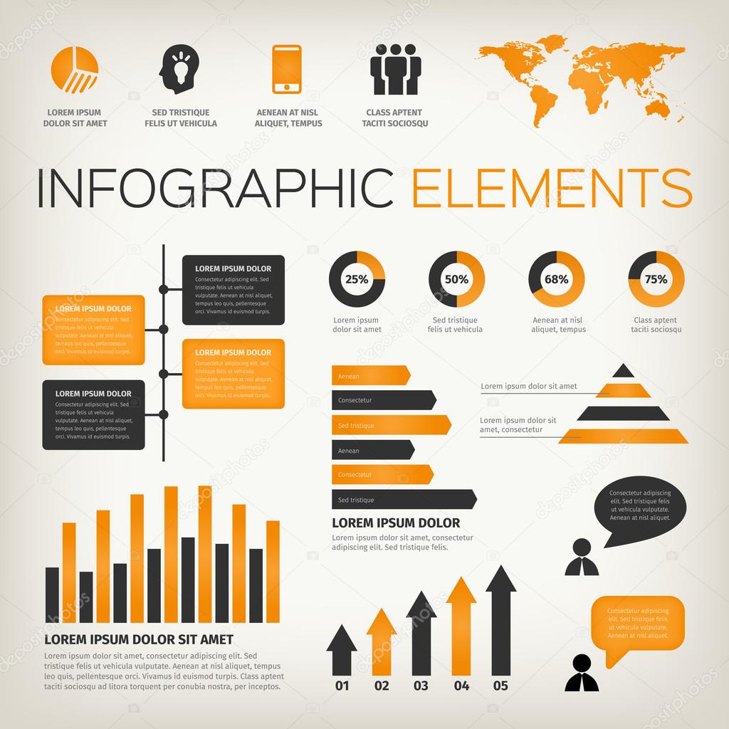 Orange set of infographic elements