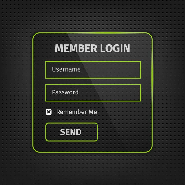 Login de membro verde ui no fundo preto — Vetor de Stock