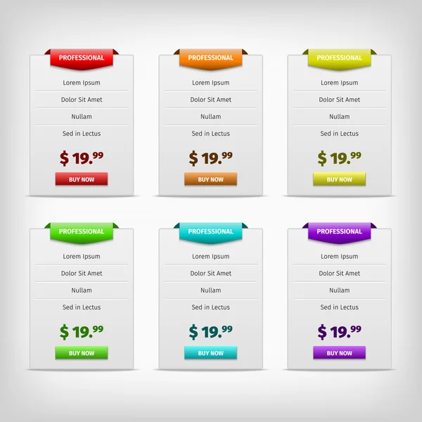 Gray pricing tables with color variation — Stock Vector