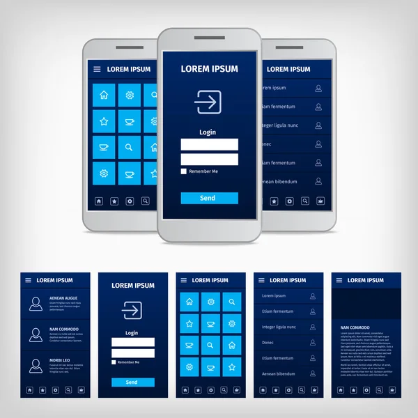 Vektor-koncepció kék mobil felhasználói felület — Stock Vector