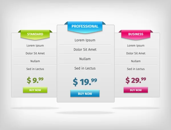 Precios hosting banner planes tabla — Vector de stock