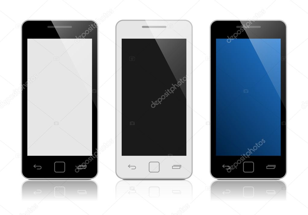 set of mobile phones isolated on white