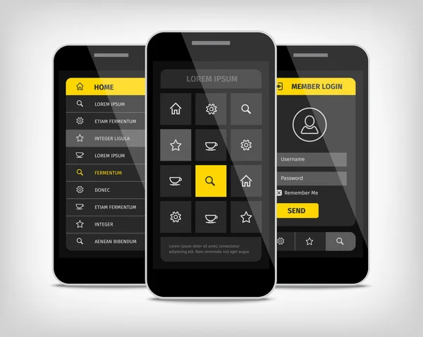 Telefones celulares ui botões amarelos — Vetor de Stock