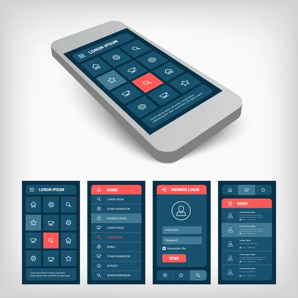 Mavi UI mobil tasarım — Stok Vektör