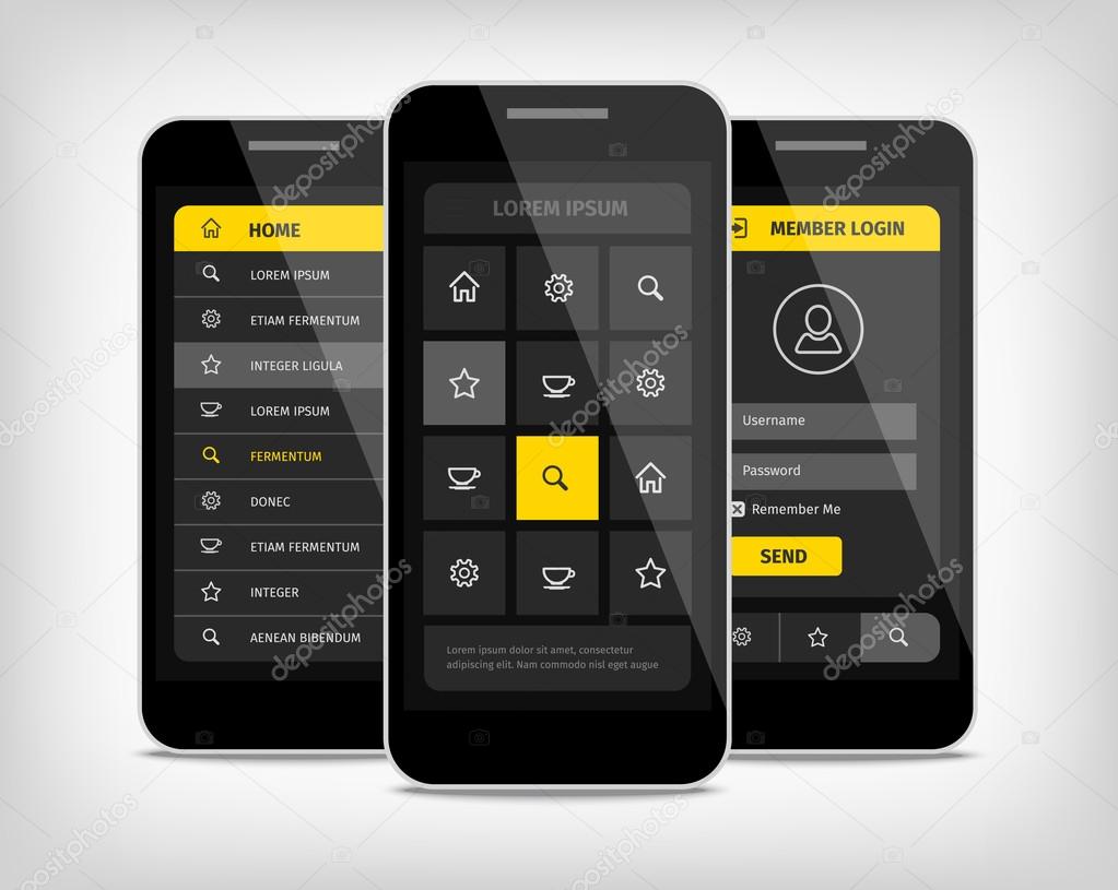 mobile phones ui yellow buttons
