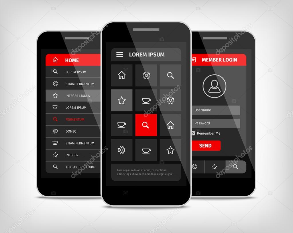 mobile phones ui red buttons