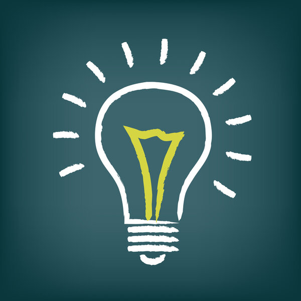 Chalk hand-drawn idea light bulb icon on gradient background.