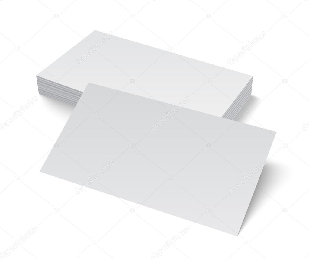 Stack of blank business card on white background with shadows.