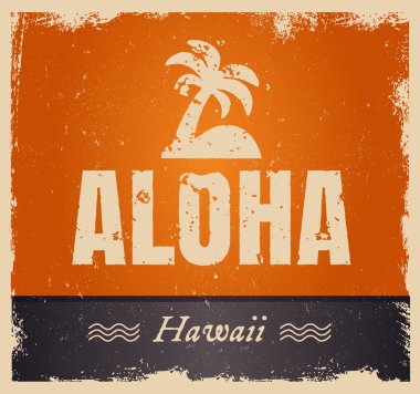 Vector aloha word in vintage colors, retro background clipart