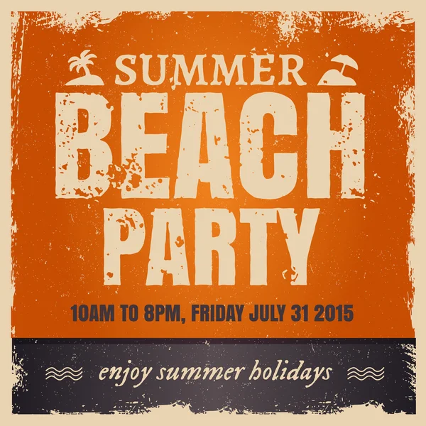 Fête de plage d'été dans un style rétro chaud avec fond orange — Image vectorielle