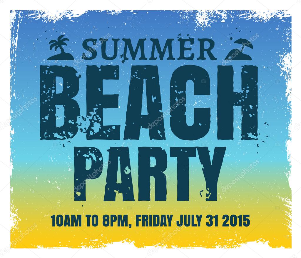 Summer beach party poster with retro blue and yellow background