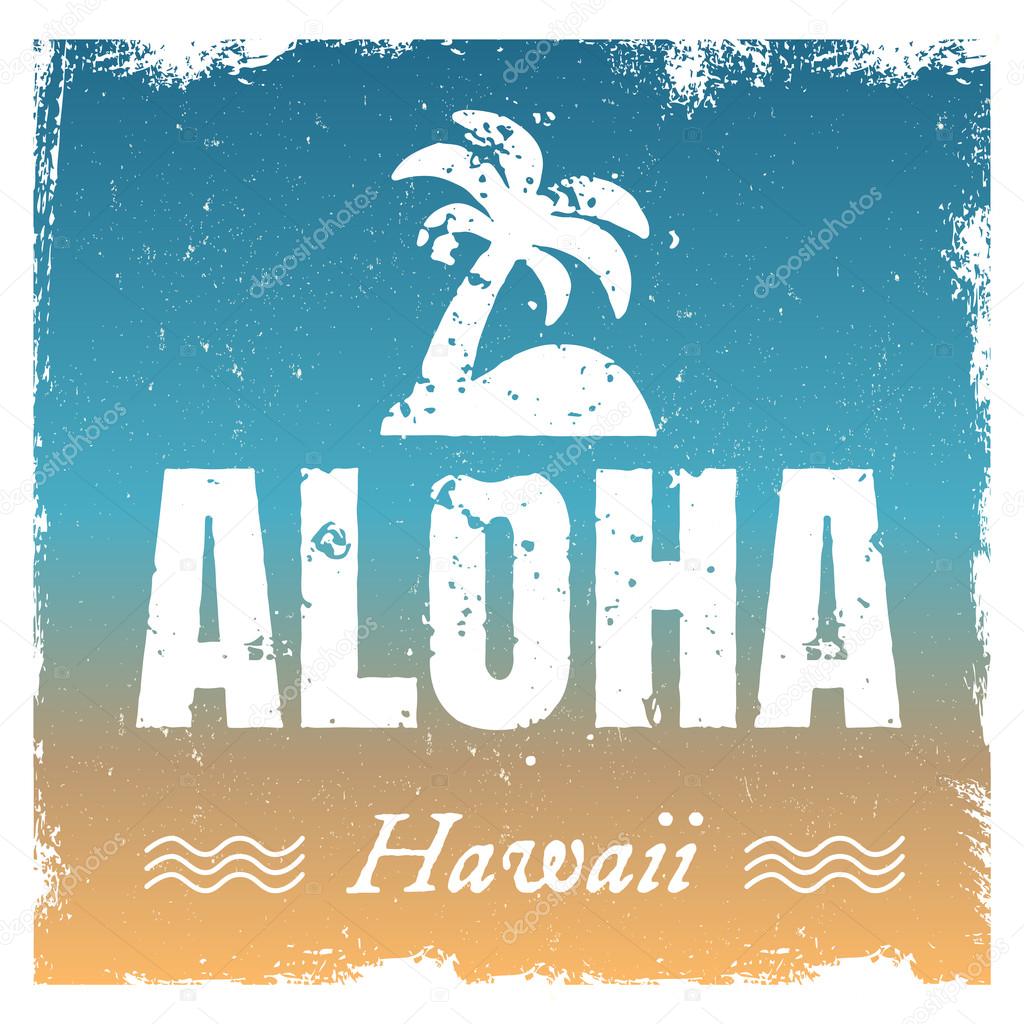 Vector aloha with hot beach colors, retro background.