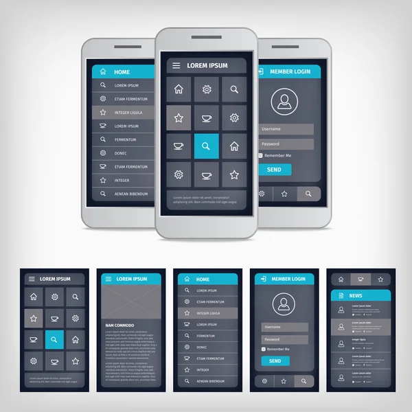 Interface utilisateur mobile vectorielle bleue — Image vectorielle