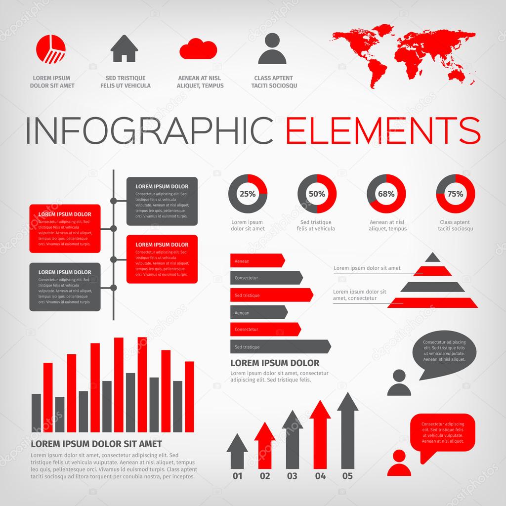 red and gray colour infographics