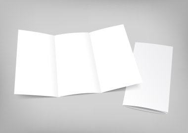 Blank white folding paper flyer on gray background. clipart