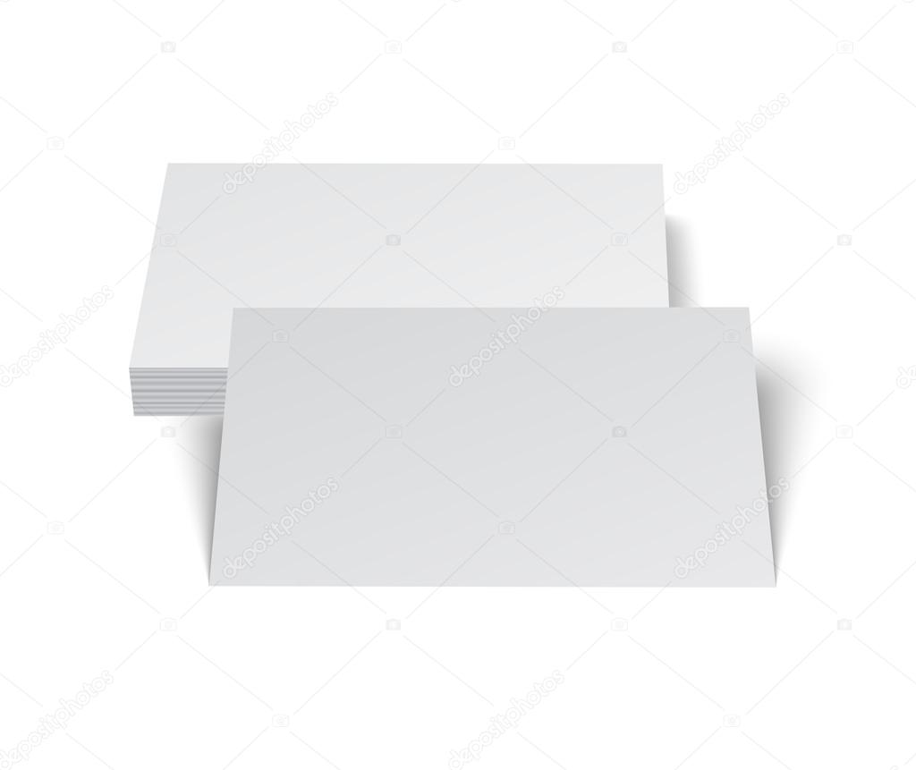 Stack of blank business card on white background with shadows.