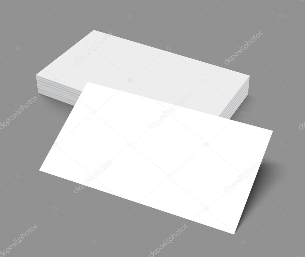 Stack of blank business card on gray background with shadows.
