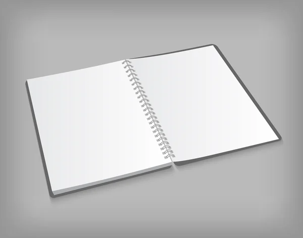 Vector opened blank notebook on gray background — Stock Vector